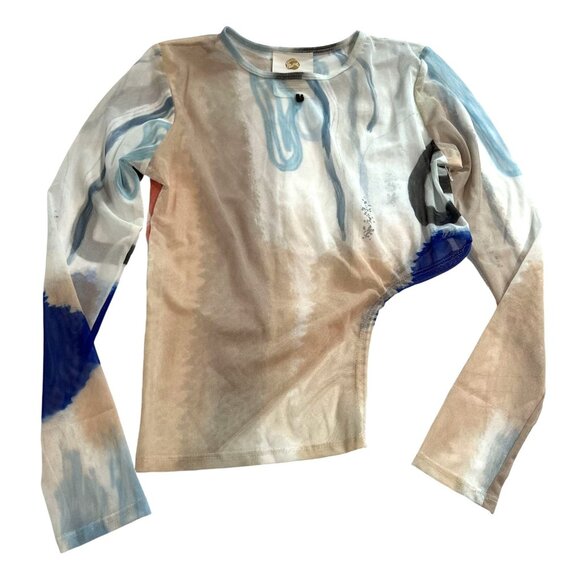 Jeu Illimite Mesh Asymmetrical Top in Watercolor - Picture 1 of 4